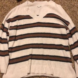American Eagle V neck sweater, white, brown, and black, size L
